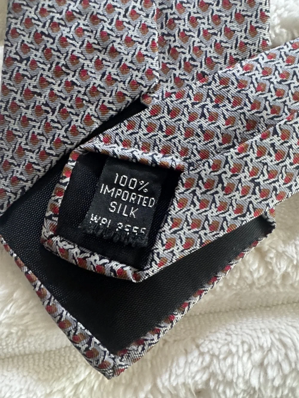 Vintage Lanvin Men's Silk Tie in Red, Gray and Black Geometric Print